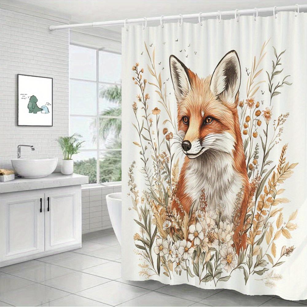 Exquisite Fashion Items Amber Fox Botanical Shower Curtain – -Eyed Fox In Wildflowers, 12 Hooks, 70.87×70.87 In, Polyester, Machine Washable