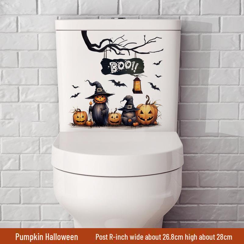 New Halloween Pumpkin & Scarecrow Self-Adhesive Waterproof Wall & Toilet Stickers 30*30CM (Excludes Packaging)