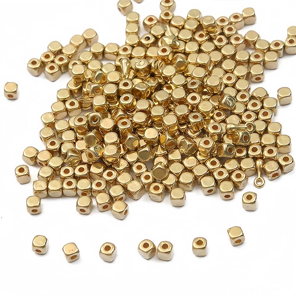 100-200pcs 3-4mm Cube Square Loose Spacer Solid Brass Beads Seed Beads for DIY Jewelry Making Bracelets Necklace Accessories