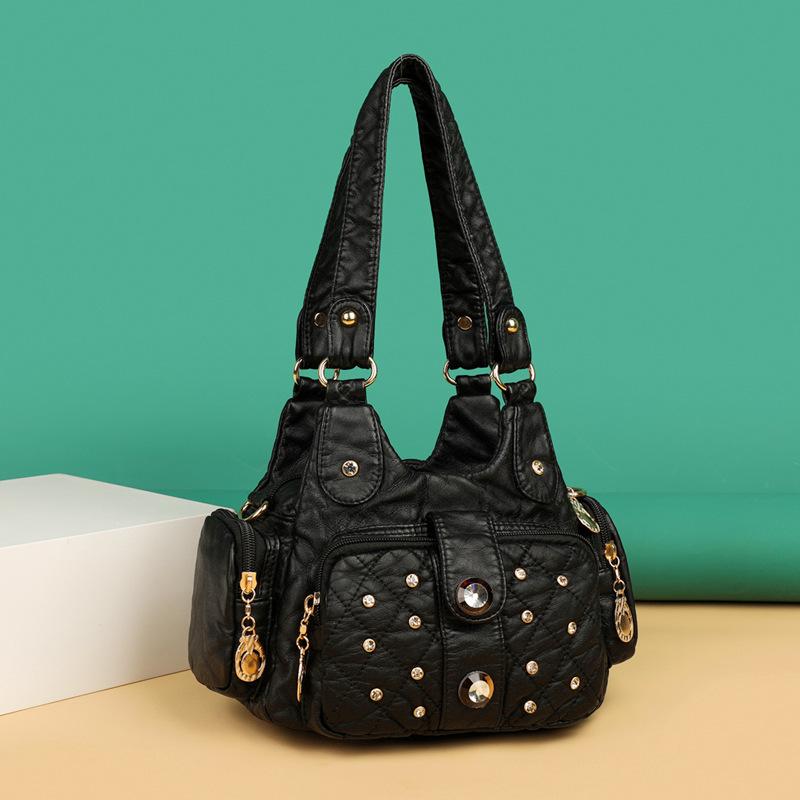 European and American Trendy Women's Shoulder Bags  Fashionable Color Diamond Contrasting Colors for Women Underarm Bags Big Rhinestones for Women