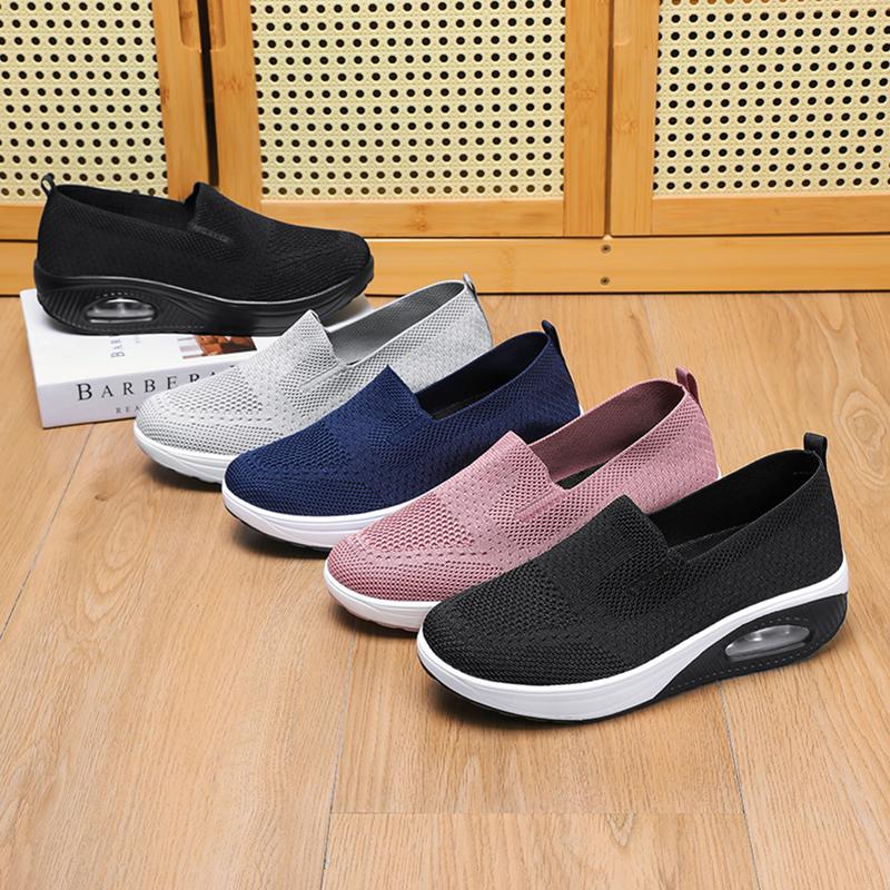 Women Slip on Walking Shoes Air Cushion Sneakers Pink Grey Black Blue Elevator Platform Orthopedic Socks Shoes Plus Size