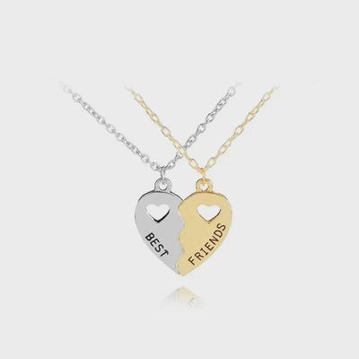 Best Friends Necklace: Heart-Shaped Gold and Silver Pendant with Clavicle Chain