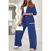 Two Piece Sets Women Pant Set Turn Down Collar Matching Sets Coats Wide Leg Long Pants Elastic Waist Casual Regular