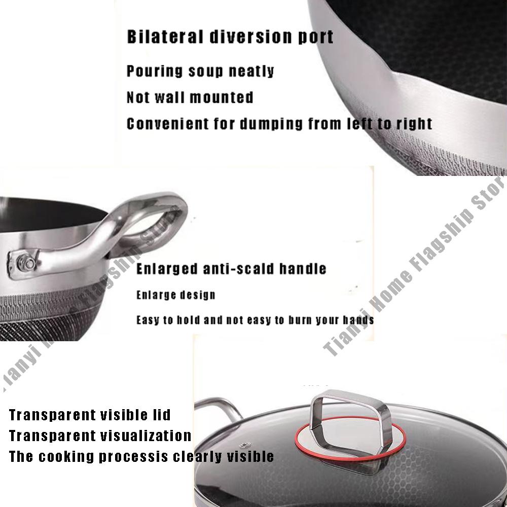 26cm Non-Stick Frying Pan Wok Stainless Steel Soup Pot with Lid Honeycomb Induction Cooker Gas Stove Durable Kitchen Cookware