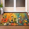 Vibrant Floral Cat Garden Doormat Entrance Rug Welcome Mat Cute Animal Boho Style Home Decor Waterproof House Mat