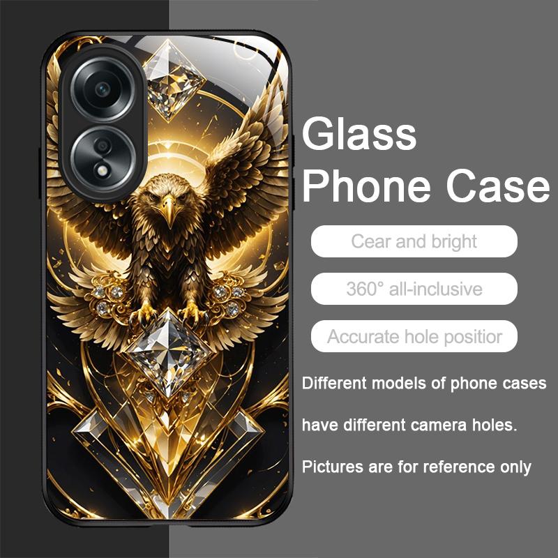 Stylish Eagle Golden Diamond Pattern Tempered Glass Phone Case for OPPO Realme 13 Pro Plus 12 11 10 9i C55 X7 GT Neo 2 3T Cover