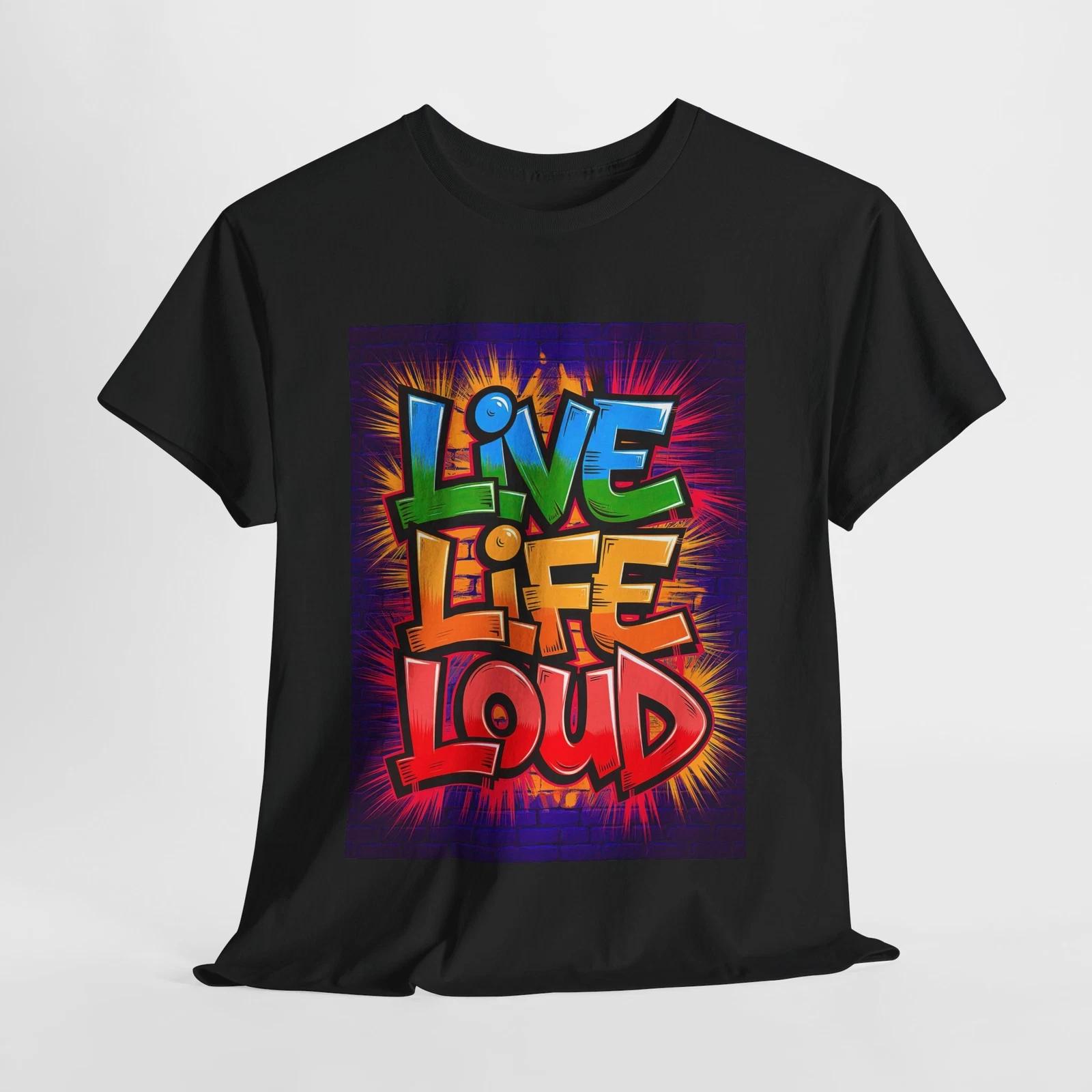Яркая унисекс футболка из плотного хлопка  Live Life Loud , Вибрационная футболка, [...] XL