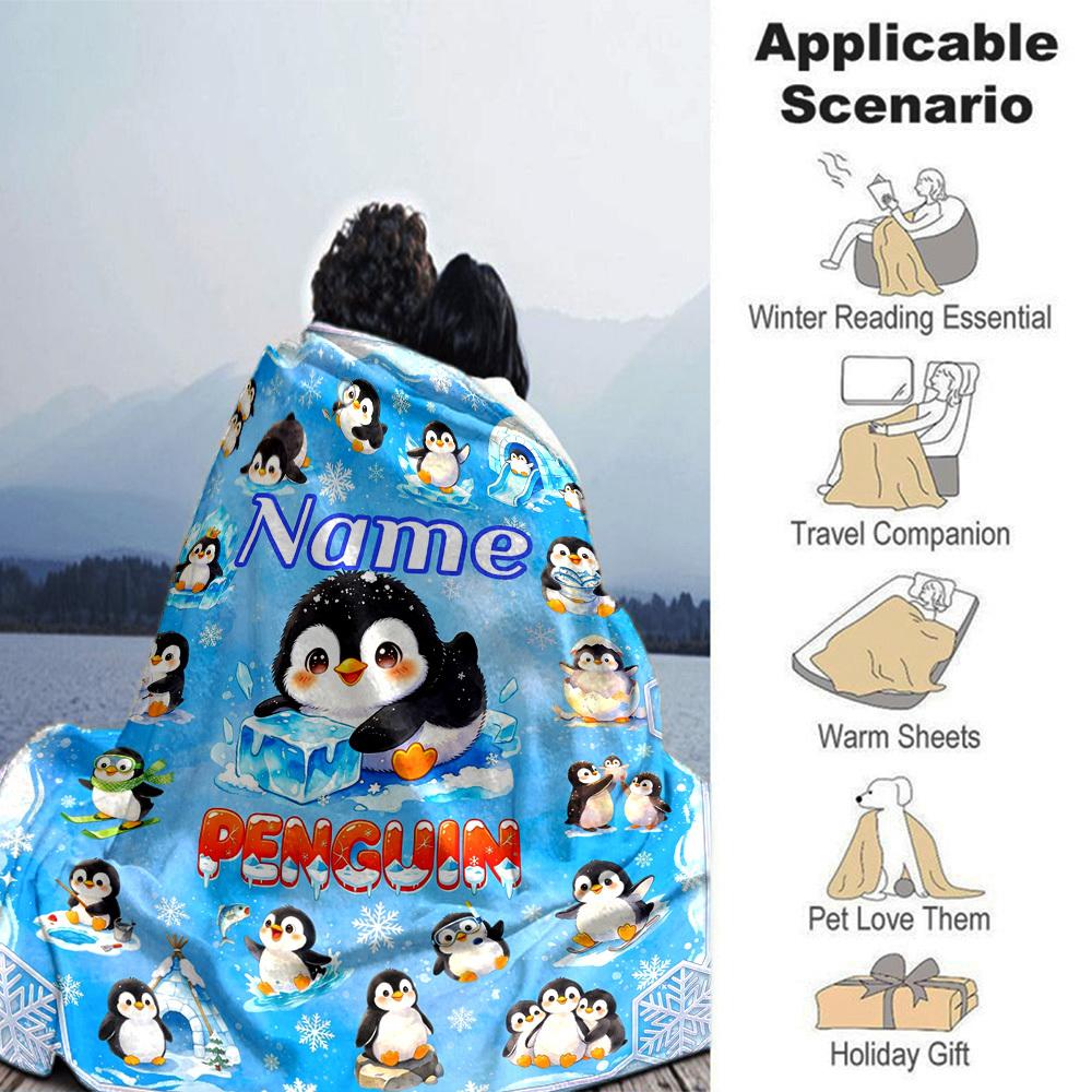 Winter Penguin Theme Customize Your Name Home Blanket S Comfortable Soft Lightweight Allseason Multipurpose Blanket For Picnics Couches Offices Beds
