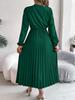 Dames Elegante Europese Stijl V-hals Kant Hoge Taille Lange Mouwen Geplooide Maxi Jurk