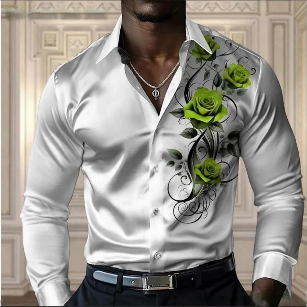 Fashion Colorful Flowers Pattern 3D Print Mens Long Sleeve Shirt Autumn Button Down Casual Shirt Lapel Mens Clothing Tops