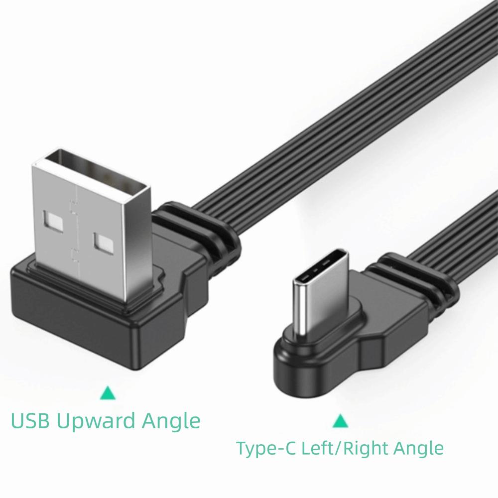 Flat Flexible USB C Charging Cable Double Elbow Mobile Game Cable Data Transfer