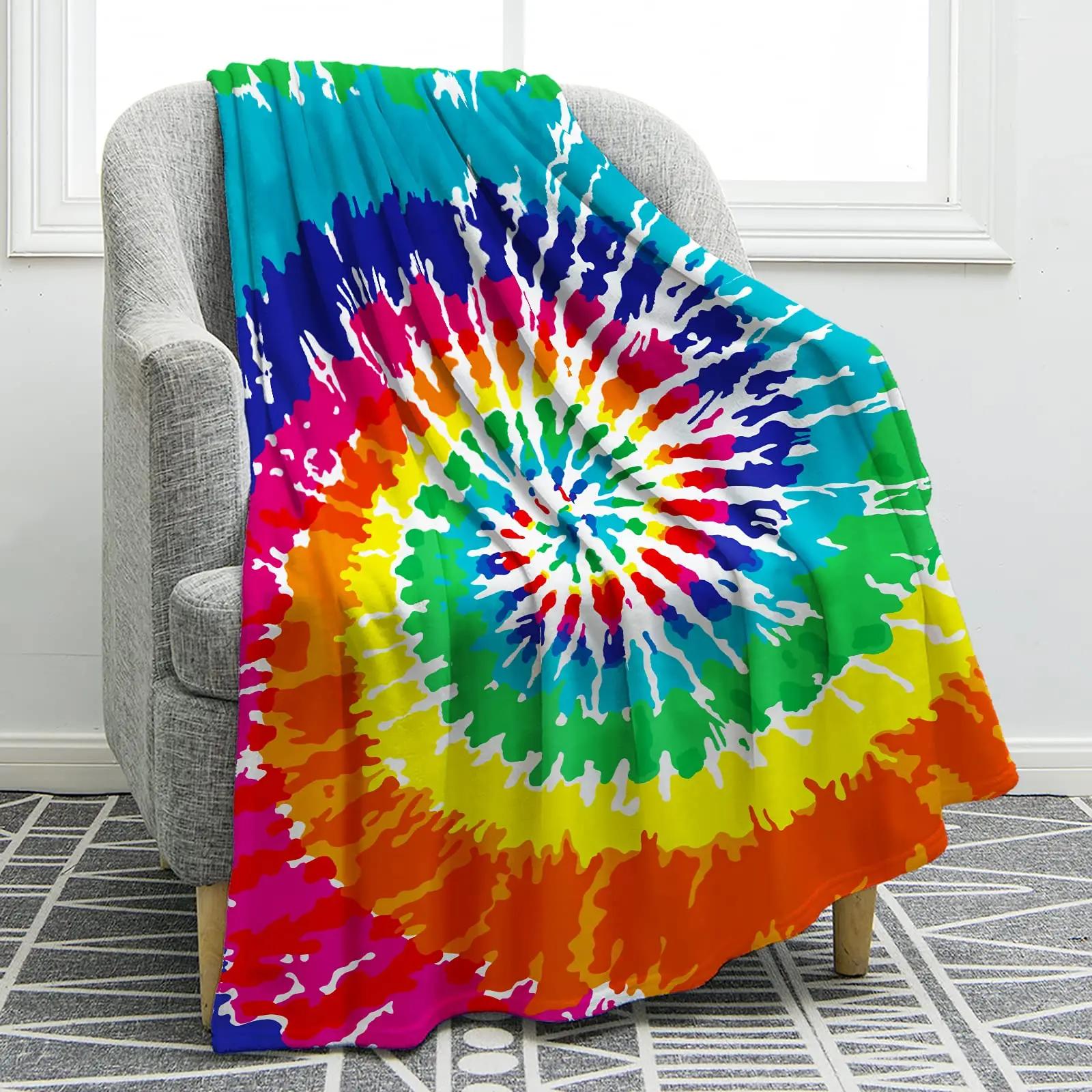 Monika Chen Unisex Pink Tie Dye Rainbow Blanket Colorful Throw Blankets Spiral Printed Boho Blanket Soft Warm Bed Living Room Couch Sofa Blankets