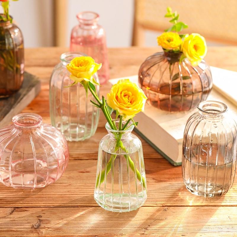 Vasi portafiori in vetro trasparente a costine Confezione da 3 Set Decorativo Multiuso Per Tavola Da Pranzo O Scaffale Esposizione Composizioni Floreali