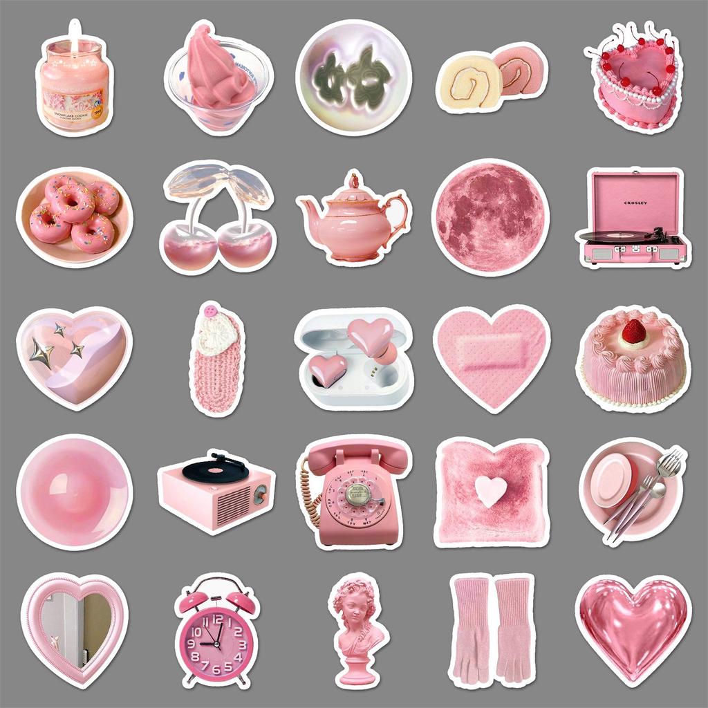 50 Pink Sheets Nordic-Style Cartoon DIY Planner Stickers - Waterproof Notebook Accessories, Perfect for Birthdays