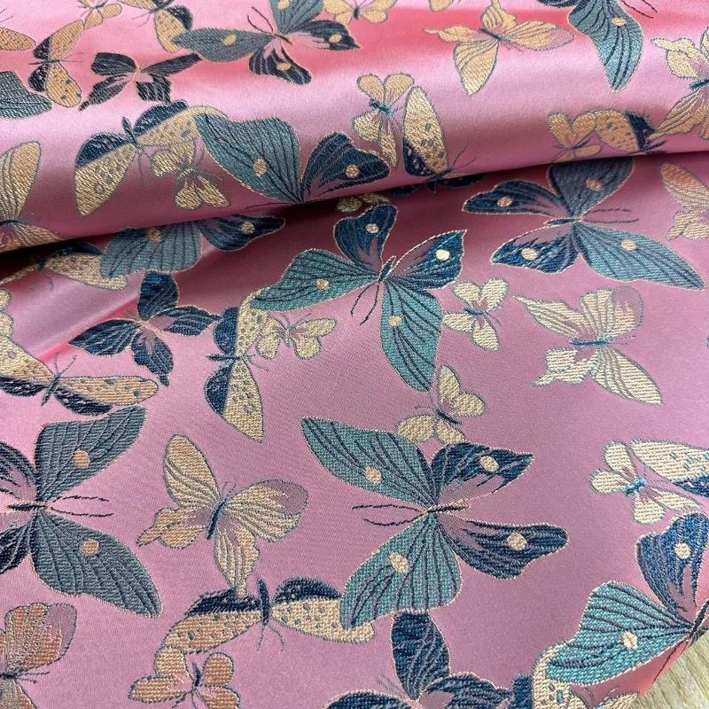Wide 114cm Embossed Jacquard Fabric Butterfly Design Sewing Material Cheongsam Dress Garment Fabric Sold By Meter