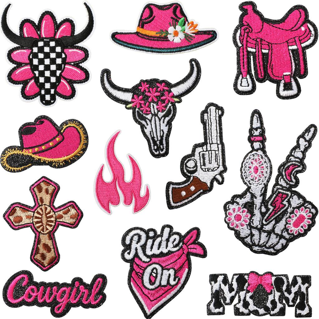 Rose Red Western Wind Embroidery Cloth Sticker Denim Patch Sticker Greet Material Cross Embroidery Chapter Pistol Ironing
