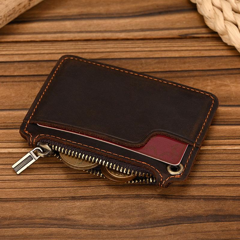 New Men Genuine Leather Zipper Coin Wallet Natural Leather Short Purse Card Holder Cash Clutch Wallet With Key Ring