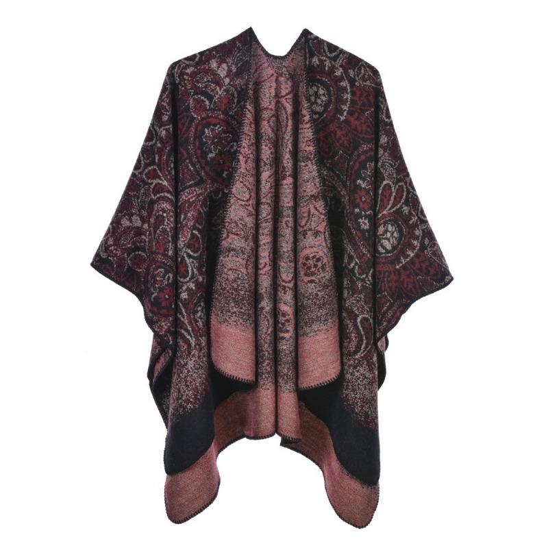 Ladies Scarf Autumn and Winter Thickened Shawl Retro Split Warm Cape Cape Travel Photo Outside