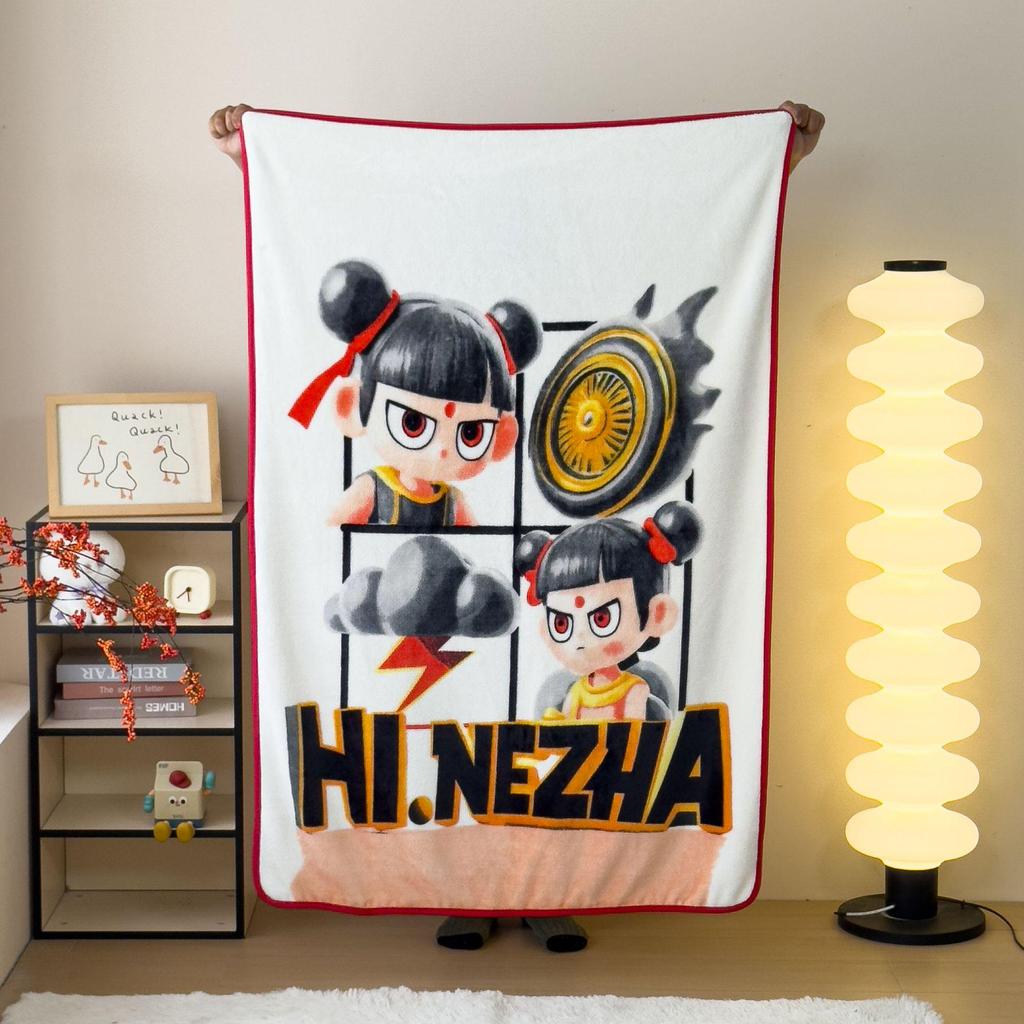 Cartoon Style Flannel Fleece Children's Blanket - Single Layer, All-Season, Small Nap Blanket with Edging
