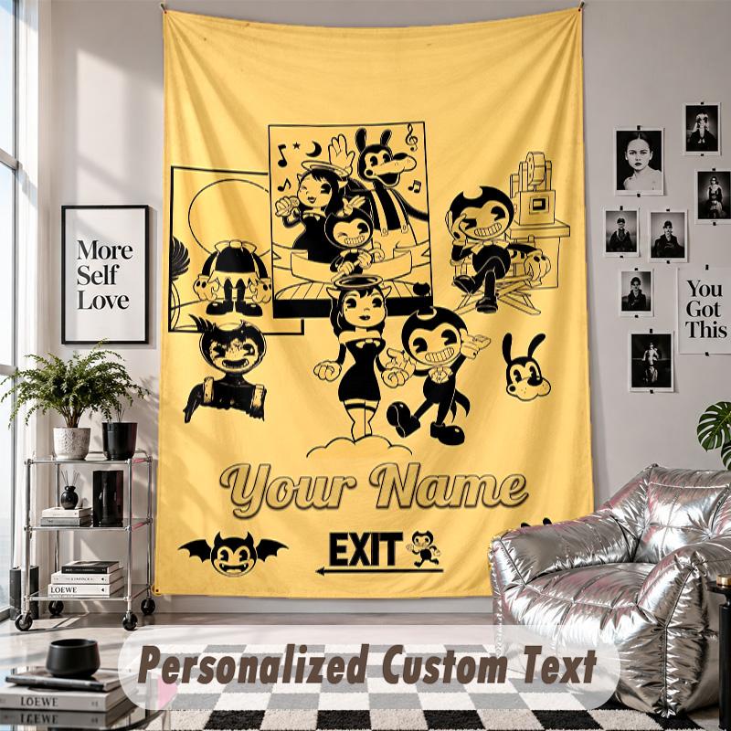 Custom Tapestry Wall Hanging, Bendy and the Ink Machine Personalized Name Text Home Wall Decor