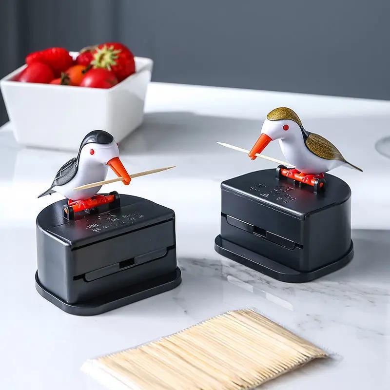 Cute Little Bird Toothpick Container Automatic Toothpick Dispenser Toothpick Holder Home Decor Table Decoration Table Accessorys