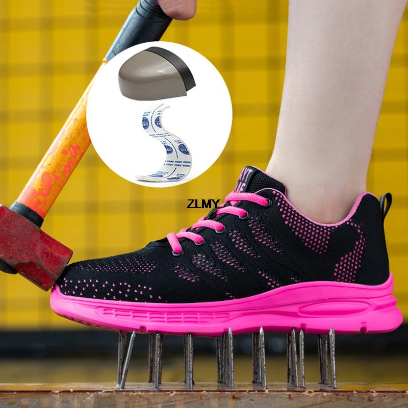 Sikkerhetssko Dame Ståltå Joggesko Pustende Lette arbeidsstøvler Anti-smash Anti-punktering Kvinne Sikkerhet Arbeidssko Dame