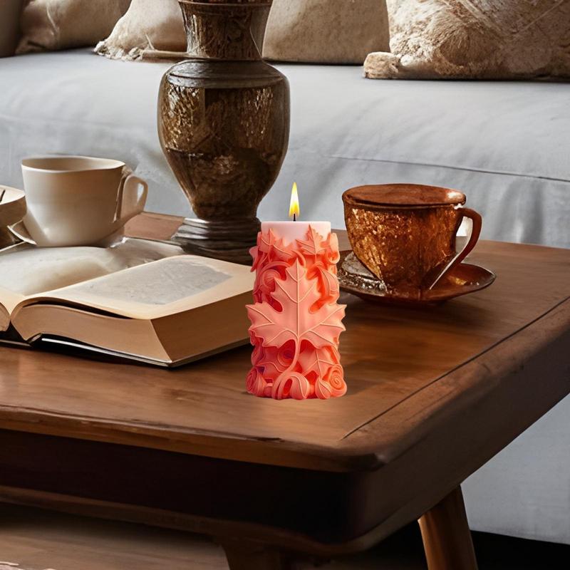 3D Reliéf podzimních listů válcová svíčka silikonová forma ručně vyrobená javorový list sloup pryskyřičná forma Javorový list cement sádra formy