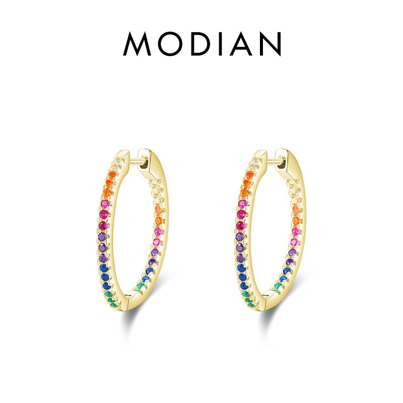 

Modian серьги цвета радуги из стерлингового серебра 925 пробы, круглые серьги-кольца с цирконием для женщин, роскошные свадебные украшения золотой