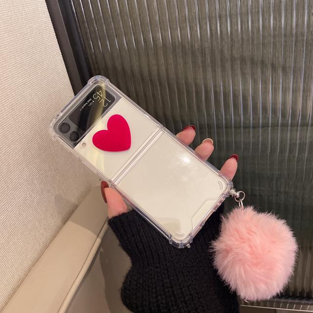 New Plush Love Heart Hand Bracelet Phone Case For Samsung Galaxy Zflip 5g For Galaxy Zflip3 Zflip4 Folding Shell Cover Capa