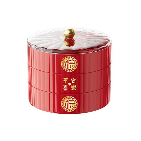 Jednowarstwowa/Dwuarstwowa/Trójwarstwowa Dzielona Taca Serwowania z Pokrywką Miska Serwowania na Chiński Nowy Rok Dekoracyjna Miseczka na Deser Taca na Przekąski na Festiwal Wiosny