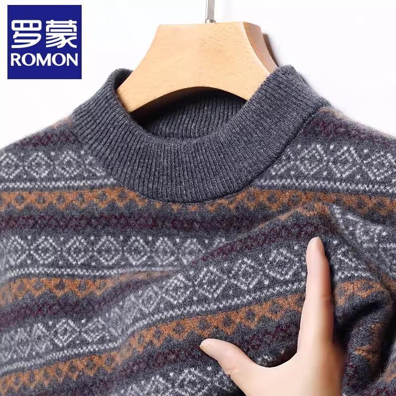 Romon Men s 100% Wool Thick Round Neck Sweater XL