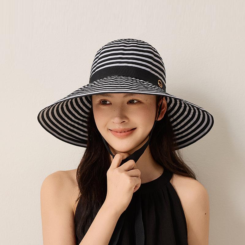 Striped Fisherman Hat Foldable Sunset Hat for Summer Seaside Travel