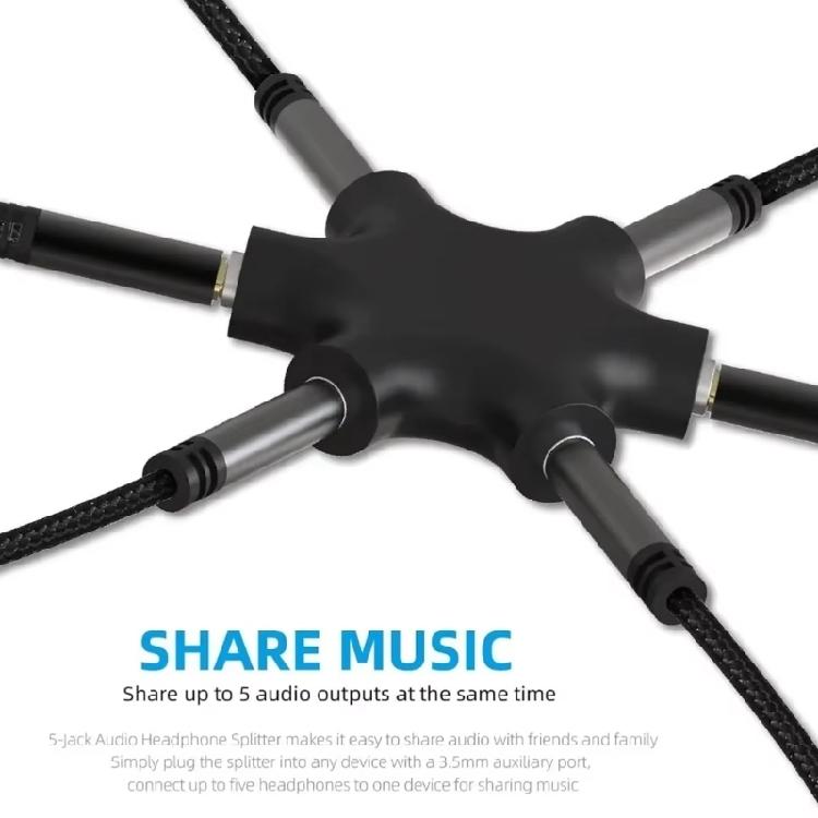6 in 1 Music Sharing Hubs 3.5mm Jacks Splitter Supports 5 Headphones Simultaneous Playbacks AntiInterference Coppers Cores