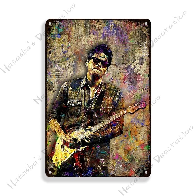 Letrero Metálico John Mayer Póster Vintage Bar Pub Club Señal de Pared Metal Oxidado Señal de Lata Retro Música Metal Póster Pared Decoración Industrial