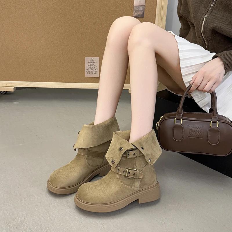 Shoes for Women 2025 New Autumn Retro Half Boots Advanced Sense Casual Concise Square Heel Round Toe Solid Women's Boots