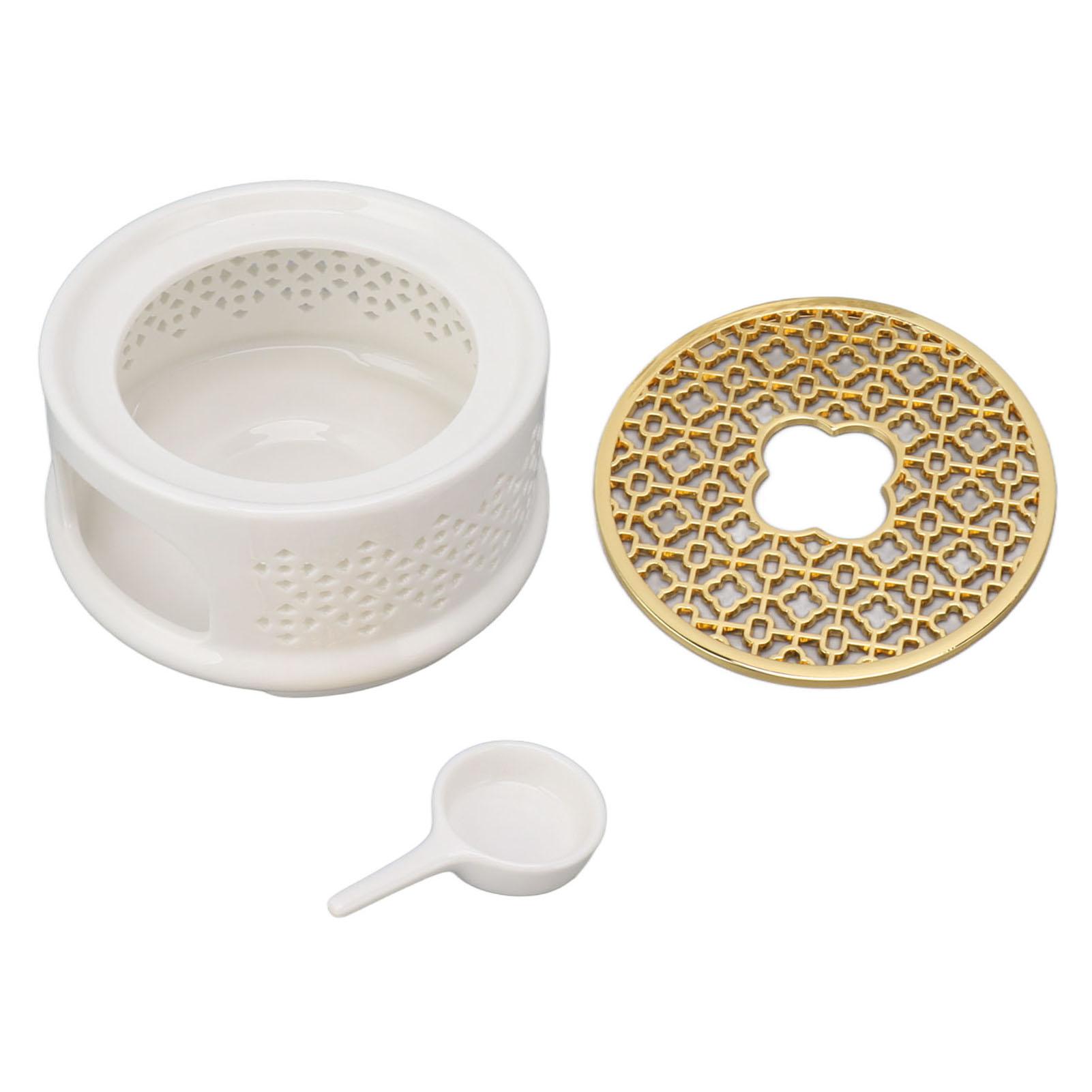 

Teapot Warmer Tea Coffee Warmer Base Ceramic Heater with Spoon Lid and Candle Holder Brown белый