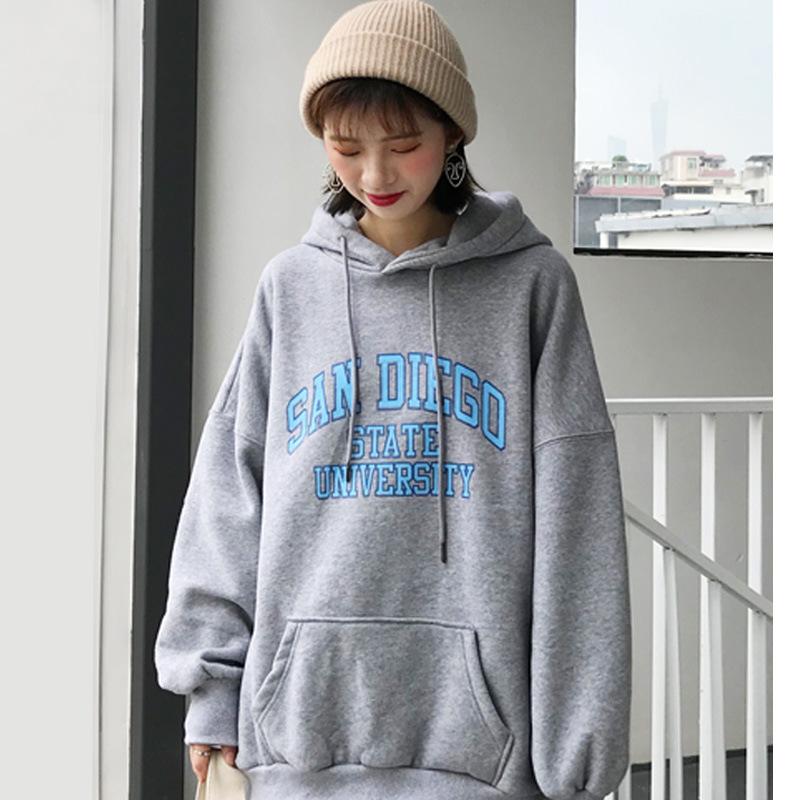 Sweat à capuche chaud et doux pour femme, pull épais rembourré, décontracté, polyvalent, rétro, simple, littéraire, pour étudiantes, ample, paresseux, coupe-vent, hiver