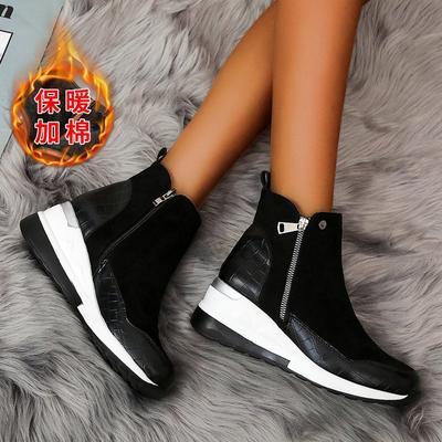Bottes de neige compensées pour femmes, mode automne hiver, fermeture éclair, chaudes, en peluche, solides, plates-formes coréennes décontractées, bottines courtes, chaussures en coton