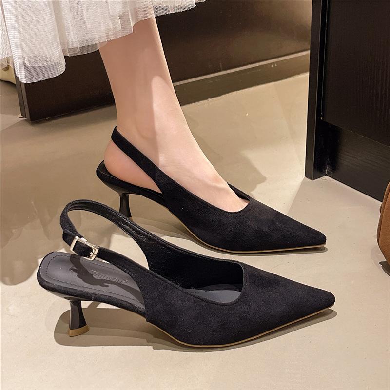 Pointed high-heeled sandals women's 2025 spring new fashionable versatile bag head empty one-word buckle strap thin heel cool single shoes