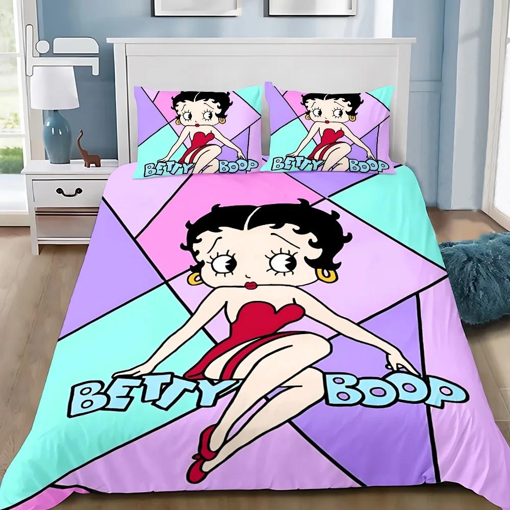 Cartoon 3D Printed Bedding Set B-Bettys Boops Duvet Cover Pillowcase Single/Twin/Full/Queen Size for Fans Bedroom Decor