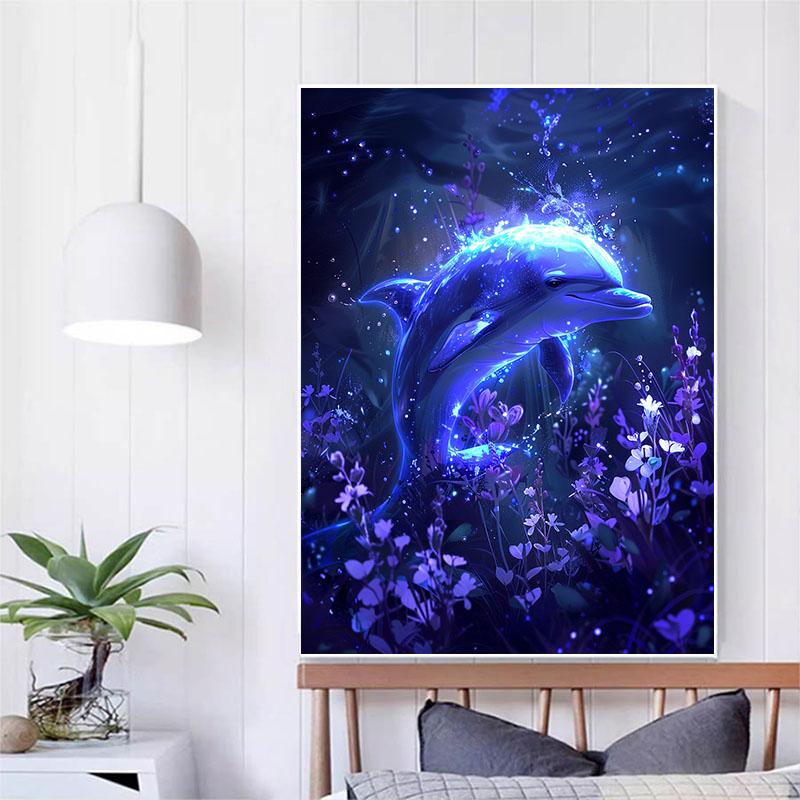 5d DIY Diamond Painting Cross Stitch Cute Dolphin Diamond Embroidery Mosaic Full Round Drill Home Decor