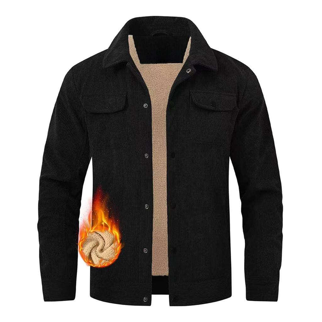 Winter Men's Thickened Long Sleeve Lapel Corduroy Jacket Composite Lamb Wool Coat