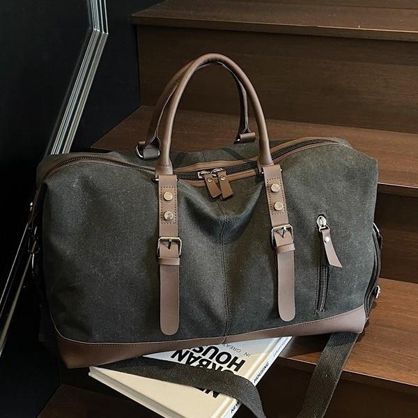 Retro Canvas Duffel Bag with Buckle Straps Large Capacity Travel Weekend Carry On Bag