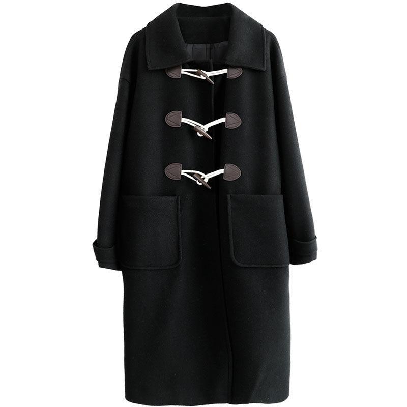 

Шерстяное пальто с роговыми пуговицами в стиле ретро, женское шерстяное пальто средней длины на осень и зиму в корейском стиле S