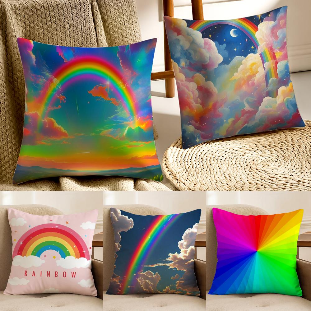 Warm Colorful Cheerful Art RRainbow Cushion Cover Pillowcase Antidustmite living Room Sofa Decor Cushion Room