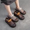 Johnature Simple Breathable Hollow-out Shoes Retro Genuine Leather Thick Sole Women's Flat Platform Shoes