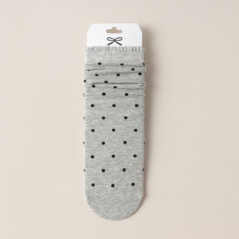 5/10 Pairs Comfortable Casual Polka Dot Socks for Women Mid Calf Socks with Ear Shaped Edges and Polka Dot Lace Breathable Cotton Long Socks