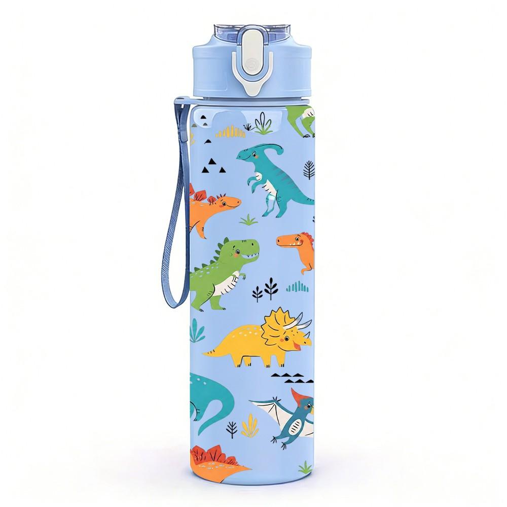 1PC Dinosaur Animal Pattern 750ml Color Plastic Sports Water Bottle Leakproof Flip Straw Lid Suitable for Sports Office Home Use