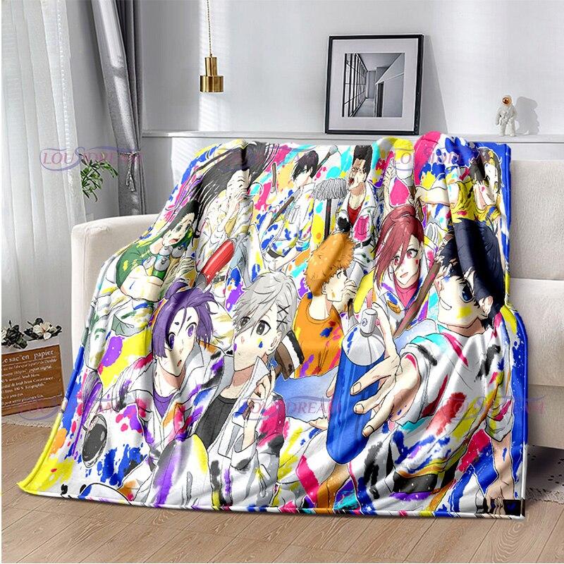 Manta con cierre azul de dibujos animados japoneses, manta cálida de felpa acogedora para el hogar, para cama, sofá, regalos ligeros para niños