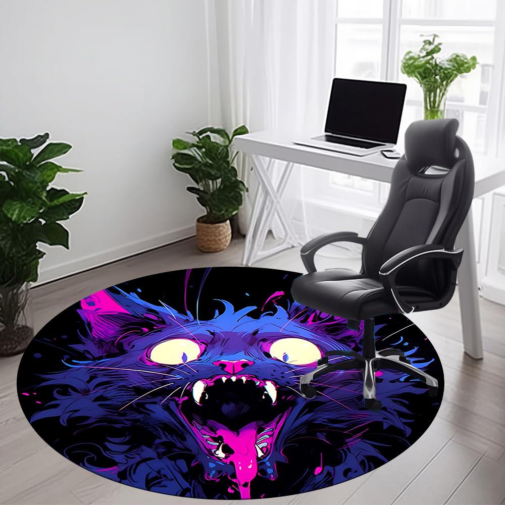 1PC Neon Kitty Office Round Area Rug, Indoor Mat Suitable ForOffice, Under Office Chairs Bedroom Living Room Home Decor, Room Deco F043